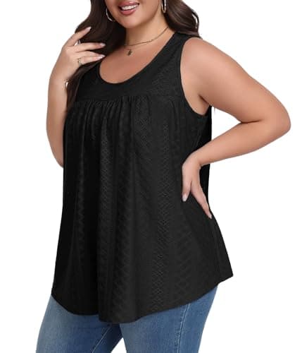 Lastshe Womens Plus Size Casual Sleeveless Tops Dressy Plus Size Loose Fit Blouses Tunic, Black, 2X - Image 1