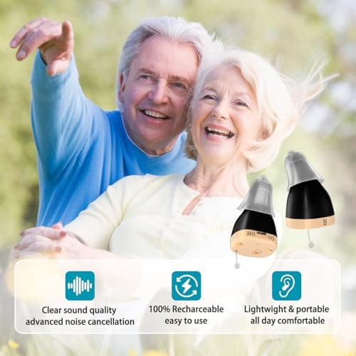 Rechargeable Hearing Aids for Seniors with Noise Cancellation, OTC hearing aids Digital Chips for Clear Sound, CIC In-Ear Fit Comfortable & Invisible, Charging Case Volume Control, 1 Pair, Black - Thumbnail 2