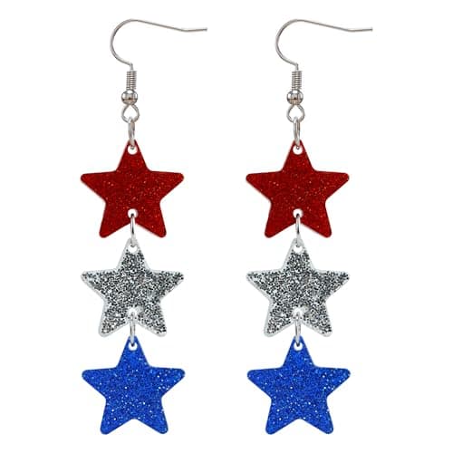 4th of July Outfits for Women - Patriotic Glitter Star Earring for 250 Anniversary - Fourth of July Accessories Shirts Outfits | Memorial Day Decorations for Women Girls - Image 1
