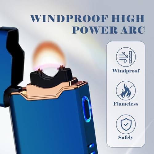 BABOBIU Windproof Lighters Rechargeable Electric Lighters Plasma Lighter with LED Light Power Display Cool Lighter for Fire BBQ Candle Indoors Outdoors (Blue) - Thumbnail 2