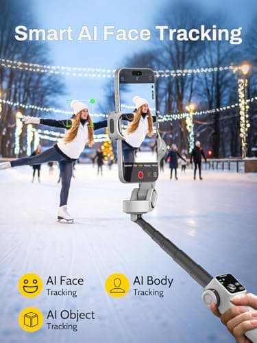 AOCHUAN Smartphone Gimbal Stabilizer for iPhone & Android, 3-Axis Phone Gimbal with Bluetooth Remote Control, Built-in 7.8” Extendable Rod, Face Tracking, Video Stabilizer – Smart V8 Kit White - Thumbnail 5