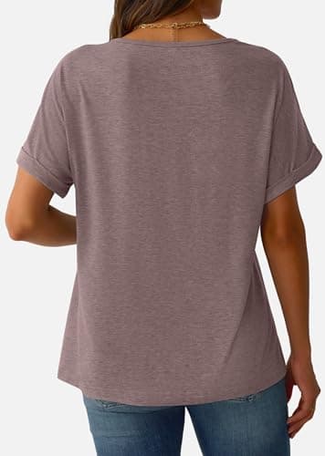 GKBK Womens Short Sleeve T Shirts V Neck Loose Fit Shirts Summer Casual Basic Tee Tops Gray Purple M - Thumbnail 4