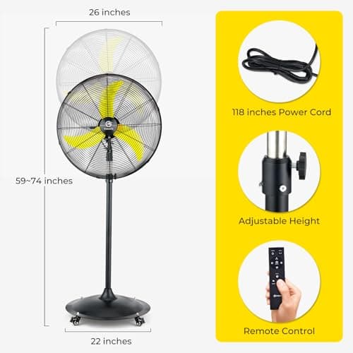 FUGOO 24'' Outdoor Oscillating Pedestal Fan With Remote Control,All Sealed BLDC Motor, 4-Speed Waterproof Outdoor Fan, Heavy Duty Industrial Floor Fans for House,Patios, Commercial, Garage, Warehouse - Thumbnail 2