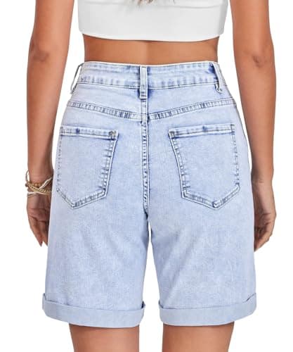 VIPONES Bermuda Shorts for Women High Waisted Jorts Jean Shorts Womens Trendy Outfits Casual Summer Stretchy Light Blue Denim Shorts(580, L) - Thumbnail 5