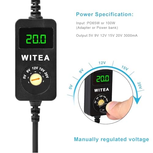 WITEA Universal USB-C to DC PD Trigger Cable with LED Voltage Display | 5V/9V/12V/15V/20V Adjustable Power Adapter | Compatible with Laptops, Routers, Monitors, LED Strips, Fans & More - Thumbnail 2
