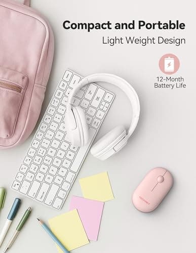 TECKNET Bluetooth Mouse, Slim Portable Wireless Mouse for 2 Modes(BT3.0/5.0+2.4Ghz), Lightweight, Contoured Grip with USB Receiver, Quiet Click Compatible with PC, Chromebook, Mac - Pink - Thumbnail 5