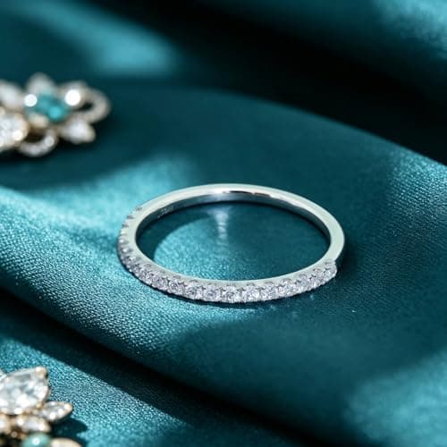 WES Lab Grown Diamond Wedding Bands - 925 Sterling Silver Hypoallergenic Half Eternity 1.5mm Total 0.3ct Round Stackable Lab Grown Diamond Engagement Rings for Women, Size 11 - Thumbnail 6