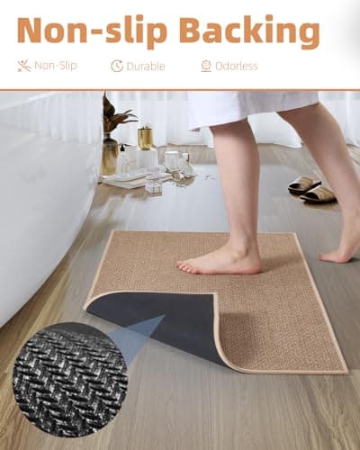 PADOOR Non-Slip Bath-Mats, Rubber-Backing Braided Absorbent Bathroom Mat, Machine Washable Thin Bathroom Rugs, Fit Under Door, Quick Dry, 24''x35'' Beige - Thumbnail 5