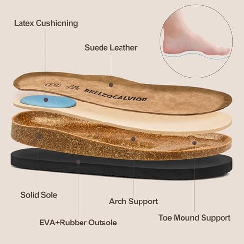 Brelzo Calvior Womens Suede Clogs Mens Leather Mules Arch Support Potato Shoes Slip On Slipper Sandals with Adjustable Buckle for Outdoor Use, Tan Size 12 - Thumbnail 4