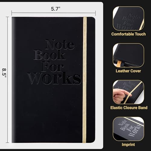 MINICAGIE Lined Journal Notebook for Men and Women, 256 Pages Black Journals for Writing, Hardcover A5 Journaling Notebooks Daily Work Travel Office Journal 5.7'' X 8.5'' Black Gold - Thumbnail 3