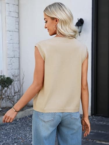 Bellcoco Womens Sleeveless V Neck Sweater Vest Crochet Knit Summer Tops Button Down Spring Cardigan Casual Outfits 2026 Apricot XXL - Thumbnail 6