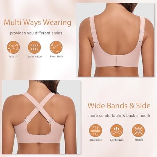 Ganado Wireless Bras for Women Full Coverage Mesh Seamless Supportive Comfortable Bras No Wire T Shirt Bra Padded Bralette (Pink, Medium) - Thumbnail 2
