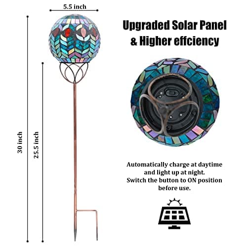 VCUTEKA Solar Outdoor Lights Garden Decor Mosaic Solar Garden Lights Waterproof Glass Ball LED Pathway Stake Light for Landscape Lawn Patio Yard Decoration 6 inch, Colorful - Thumbnail 2