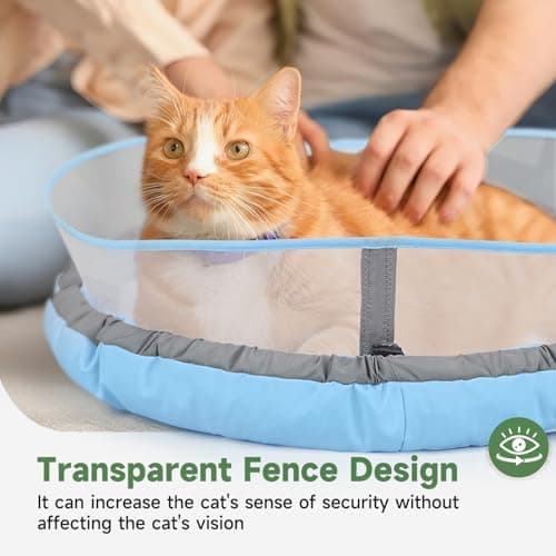 Cat Beds for Indoor Cats, Round Dog Bed for Small Dogs, Puppy, Kitten -Soft Plush Washable Cat Bed Calming with Protective Shield (Blue，21 Inches) - Thumbnail 5