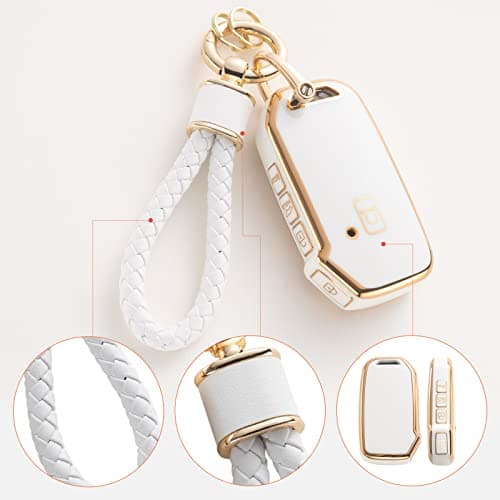 RUABIBAN for Kia Key Fob Cover with Keychain, Soft TPU Key Case Fit for Kia Cerato Ceed Forte NIRO Sorento Seltos Sportage Soul Telluride Remote Smart Key Protector - Thumbnail 4