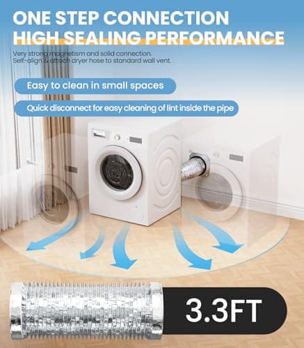 Magnetic Dryer Vent Connector Kit, DV180 Quick Connect Coupling with Airtight Seal, 4" Flexible Dryer Duct Hose, Easy Installation, 3.3 FT Hose and 2 Clamps - Thumbnail 6