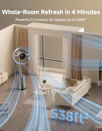 DREAME Bladeless Tower Fan for Bedroom, Smart Standing Fan with 270° Spatial Airflow for Whole-Room Circulation, 59ft/s High Velocity, 10 Speeds 3 Modes, Temperature-Adaptive Airflow, MF10-Silver - Thumbnail 4