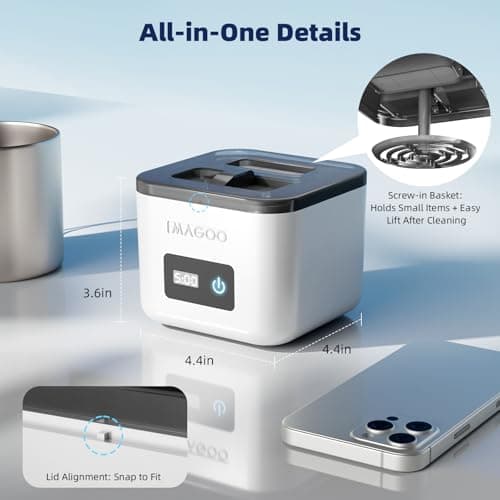 Ultrasonic Retainer Cleaner Machine, Denture Cleaner for Aligners Night Guards Braces Mouth Guards Toothbrush Heads，All-in-One Dental & Jewelry Cleaner, 45kHz 200ML, Dual Modes - Thumbnail 6