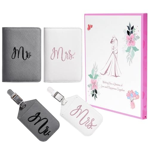 Casmonal Bridal Shower Gifts for Bride, Mr and Mrs Luggage Tags Passport Holders Set, Newlyweds Wedding Gifts for Couples 2026, Cute Engagement Gift Ideas for Travel - Image 1