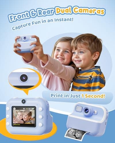 Instant Camera, Front Rear Dual Selfie Kids Camera with 1080P Videos, Holiday Birthday Gifts for Kids Age 3-12, Toddler Portable Travel Print Digital Camera Toy for 4 5 6 7 8 9 Year Boys Girls - Thumbnail 3