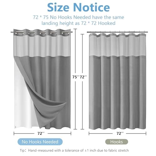 PILOTSHARK No Hook Waffle Weave Shower Curtain Set with Snap-in Fabric Liner and Mesh Top Window,256GSM Heavy Duty Fabric,Dark Grey Washable Luxury Shower Curtain for Bathroom Stalls (72x75 Inch) - Thumbnail 2