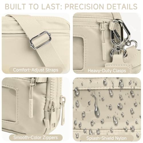 NBERMOTION Checkered Nylon Wristlet Wallets for Women RFID Blocking Purse With Credit Card Holder & Crossbody Strap(Beige2) - Thumbnail 6