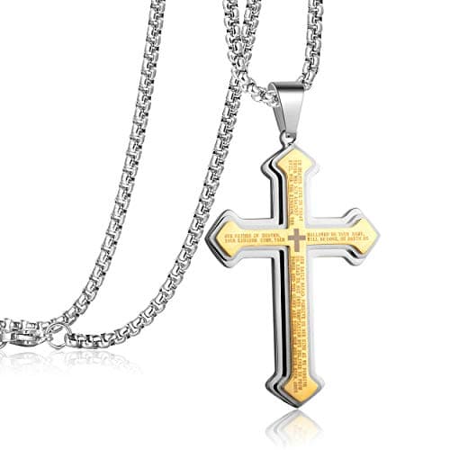 Rehoboth Men's Stainless Steel Nail Lord's Prayer Cross Pendant Necklace for Men Big Pendant and Strong Chain 24 Inch - Image 1