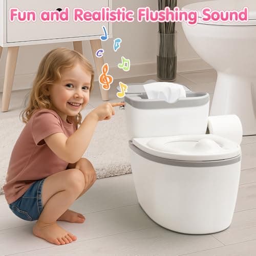TOSGN 3-in-1 Toddler Potty Training Toilet, for Ages 6 Months+, Realistic Potty Training Seat with Flushing Sound, Wipes Storage, Toilet Paper Holder - Thumbnail 3