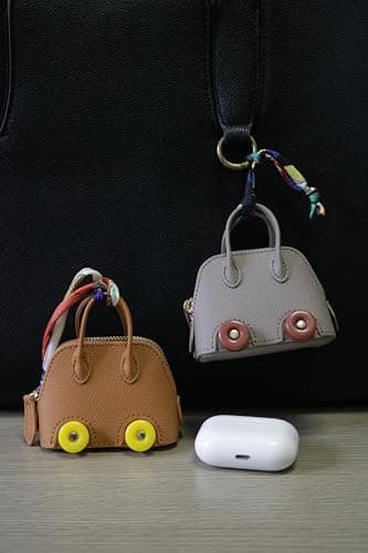 Buyborgood Women's 2 PCS Mini Tote Bag Charms Keychain Pouch Small Coin Purse Wallet, Camel+Brown - Thumbnail 3