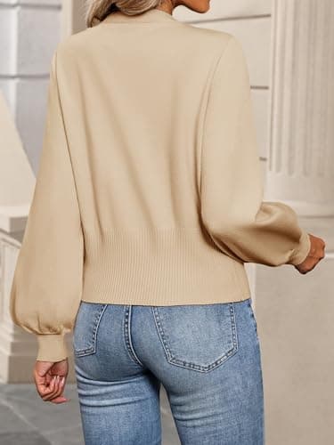 Bellcoco Sweaters for Women V Neck Lightweight Cropped Sweater Ribbed Knit Pullover Casual Trendy Tops Spring Summer Outfits Fashion Clothes 2026, Khaki, XL - Thumbnail 4