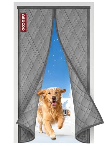 AEOCOO Insulated Door Curtains, Fit Size up to 36 x 80 Inches for Doorways/Front/Back/Basement, Magnetic Thermal Door Cover for Winter, Oxford Filled with Thick Cotton to Keep Warm, Grey, Diamond