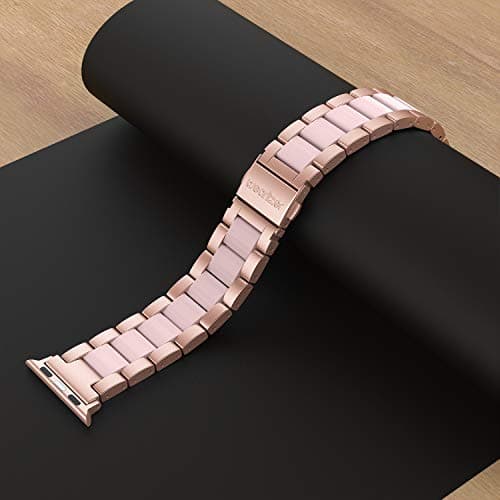 Wearlizer Compatible with Apple Watch Bands 38/40/41/42mm Women Wristband Stainless Steel & Pink Resin Stylish Metal Sleek Bracelet for iWatch Series 11 10 9 8 7 6 5 4 3 SE/Ultra 3 2 1 - Thumbnail 3
