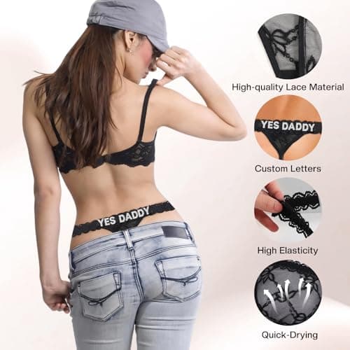 XGSiNuoBao (3 Pack) Custom Thongs with Names, Personalized Lace G-String Underwear Panties with Sewn On Rhinestone Shiny Letters Name for Women - Thumbnail 4