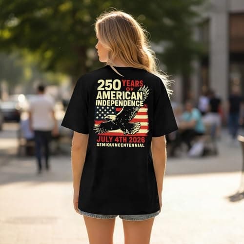 America Shirts for Women Land of The Free Because of The Brave Shirt USA Patriotic Tee 4th of July Outfit Oversized T-Shirt - Thumbnail 4