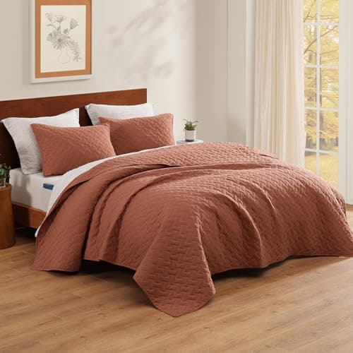 WRENSONGE Queen Quilt-3 Pieces Weave Autumn Leaf Bedspreads Queen Size Quilt Bedding Set for All Seasons, Soft Summer Coverlet with 2 Pillow Shams Suitable for Bed, Couch, Quilted Blanket - Thumbnail 3