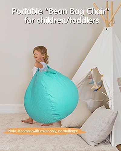 Aubliss Stuffed Animal Bean Bag Storage Chair, Beanbag Covers Only for Organizing Plush Toys, Turns into Bean Bag Seat for Kids When Filled, X-Large 48"-Canvas Solid Aqua - Thumbnail 5