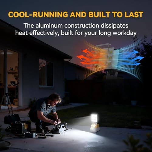 T-SUN LED Work Light, Portable Work Light Compatible with Dewalt 20V Battery, Cordless Flashlight Flood Lights 52W 5200LM with USB &Type C Charger Port for Workshop, Garage Repair (1 Pack) - Thumbnail 3