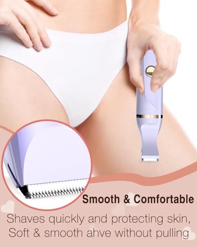 Bikini Trimmer for Women,Painless Electric Razor & Body Shaver for Pubic Hair,IPX7 Waterproof Hair Trimmer Women with Ceramic Blades,USB Rechargeable,Wet/Dry Use,Gifts for Women（Light Purple） - Thumbnail 2