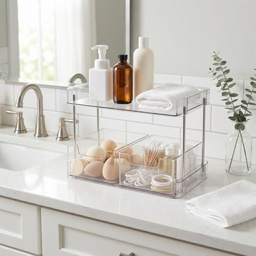 JessLab Clear Makeup Organizer, 2-Tier Vanity Storage with Removable Drawers, Large Capacity Cosmetic Rack for Tall Bottles, Perfume, Lipstick, Bathroom Countertop - Thumbnail 6