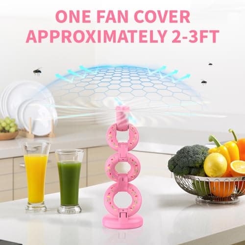 Fly Fans for Tables Fly Repellent Outdoor Keep Flies Away, Flies Spinner Table Top with Holographic Blades, Bug Traps for Picnic, Party, BBQ (Pink) - Thumbnail 5