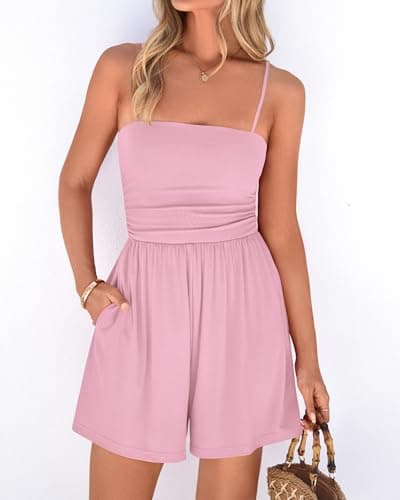 BTFBM Summer Rompers For Women 2026 Casual One Piece Spaghetti Strap Sleeveless Shorts Jumpsuit Beach Vacation Outfits(Pink, Medium) - Thumbnail 4