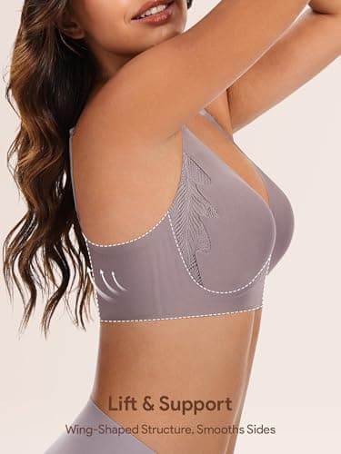 Angelhood Bra for Women No Underwire Seamless Full Coverage Bralettes Lace Edge Ultra Comfort Support T-Shirt Bra Push Up Coffee - Thumbnail 2