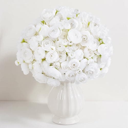 U'Artlines Ranunculus Artificial Flower, 40 Pcs Mini Ranunculus Bulk Flowers for DIY Bouquet Home Office Centerpieces Arrangements Bridal Shower Wedding Decorations White - Image 1