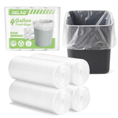 Small Trash Bags 4 Gallon, 17.7 x 19.6" Clear Unscented Bathroom Trash Bags, Small Garbage Bags for Bathroom, Bedroom, Office, Kitchen, Plastic Trash Can Liners, 100 Count — Delxo