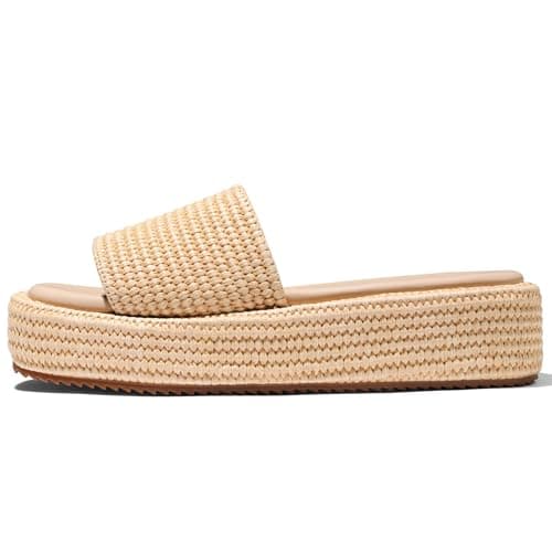 Erocalli Summer Sandals for Women 2025 Platform Wedge Sandals Slip on Beige Espadrilles Comfortable Open Toe Beach Vacation Raffia Straw Cute Flatform Sandal - Image 1