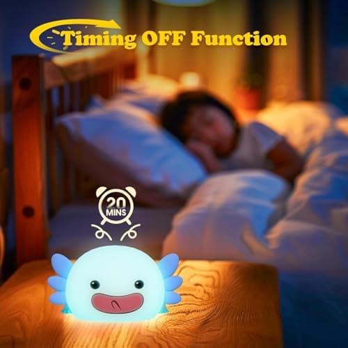 UNEEDE Axolotl Night Light for Kids, Animal Silicone Nursery Night Lamp, Rechargeable Table Lamp Bedside Lamp, Cute Room Decor Night Light for Bedroom Living Room Desk Kawaii Toys Valentines Day Gifts - Thumbnail 4