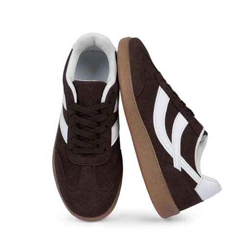 Tigeridea Flat Comfortable Shoes Slip on Lace up Rounded Toe Fashion Casual Sneakers for Women Chocolate Suede Tennis Shoes Size 9.5 - Thumbnail 4