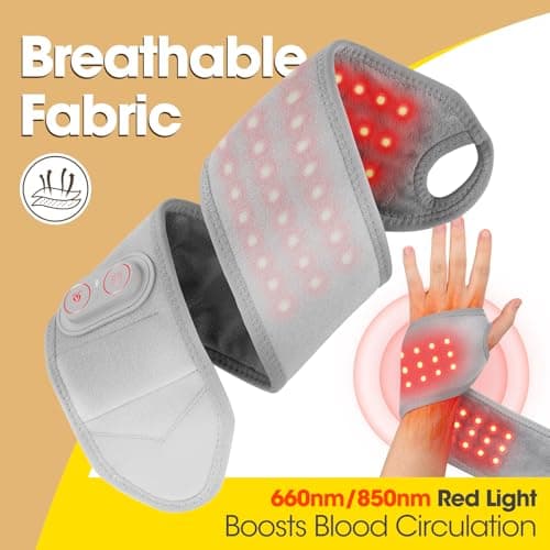 Cordless Wrist Hand Heating Pad Massage for Pain Relief, Rechargeable Heated Wrist Brace for Carpal Tunnel, Red Light Therapy Heated Wrist Massager Wrap for Arthritis - Thumbnail 3