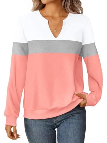 GKBK Womens Sweatshirts Long Sleeve Fall Tops Lightweight Color Block V Neck Cute Loose Casual Pullover - Image 1