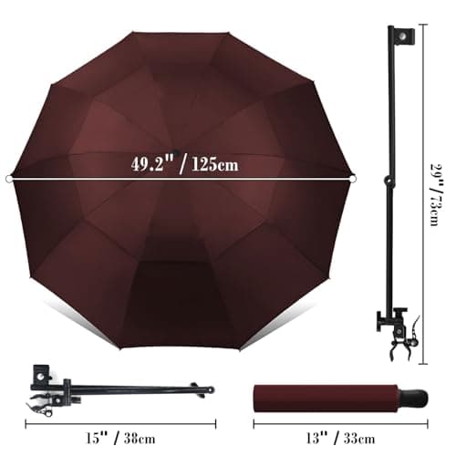 Patio Umbrellas UPF 50+ 360 ° Adjustable Shade Umbrella,Beach Umbrella with Universal Clamp,suitable for Patio,beach chairs,golf carts, wheelchairs,carts,bleachers,camping and fishing(Wine 49″/Type A) - Thumbnail 3